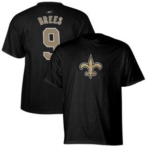   Orleans Saints Reebok Drew Brees Black Jersey T Shirt size XL, X Large