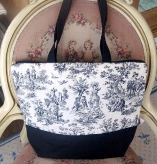 Black Ivory Victorian Toile Shoulder Tote Handbag New
