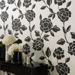 ambrosia floral wallpaper in black and white