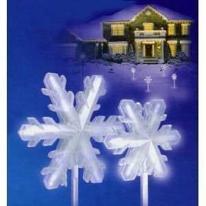 Twinkle Shimmering WHITE SNOWFLAKE PATHWAY LIGHTS SET holiday driveway 