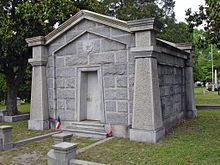 mahone mausoleum at blandford cemetery identified by its m insignia