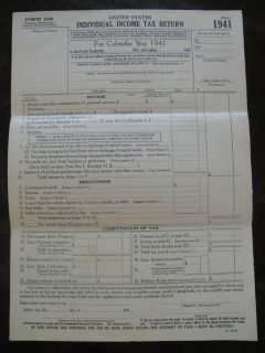 1941 IRS US Income Tax Return Form 1040 Schedules Unused 4 Pages