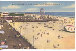 Wildwood by The Sea New Jersey Boardwalk Amusement Park Linen Vintage 