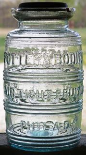 Potter and Bodines Air Tight Fruit Jar Figural Barrel