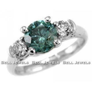 16ct AAA Blue Diamond Three 3 Stone Engagement Ring 14k White Gold 