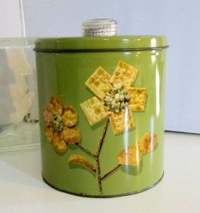 Vintage Blue Magic Krispy Kan Cracker Tin in Avocado Green 1950s