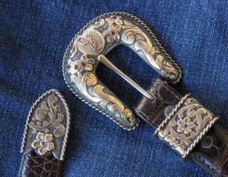 Vintage Edward Bohlin Ranger Belt Buckle, Keeper & Tip 14KT, Sterling 