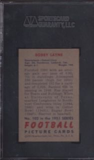 Bobby Layne 1951 51 Bowman Football 102 SGC 96 Mint 9