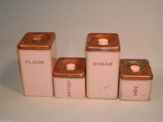 VINTAGE LINCOLN BEAUTYWARE ORIG 1950 CANISTER 4 PC SET COMPLETE READY 