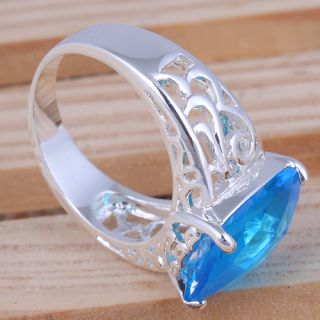 New Arrival Genuine Blue Topaz Gemstone Jewelry Gems Silver Ring Size 