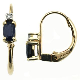 14k Yellow Gold Oval Blue Sapphire Diamond Earrings