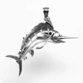 Blue Marlin 3D Solid Pendant 925 Sterling Silver 1 4