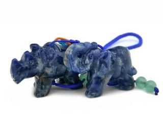 Blue Sodalite Crystal Rhinoceros and Elephant Protective Tassel