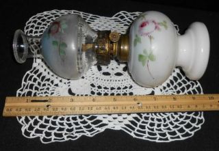 Antique Nellie Bly Miniature Oil Lamp Complete with Chimney Shade and 