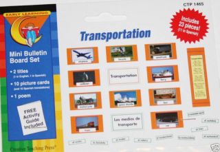Transportation Mini Bulletin Board Set English Spanish