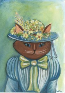 Folk Art Cat Easter Bonnet Victorian Costume Painting