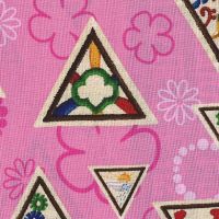 Robert Kaufman Girl Scout Brownie Badges on Pink Fabric RARE Last Few 