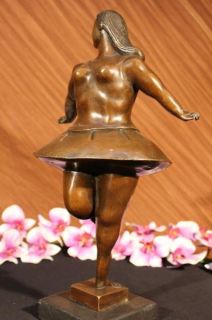 Signed Abstract Prima Ballerina After Botero Bronze Marble Sculpture 