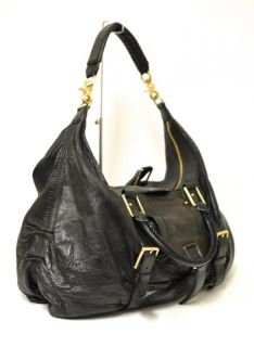 Botkier Sasha Large Black Leather Convertible Duffle Hobo Bag Purse 