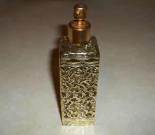 Vintage Tiffany perfume bottle gold tone metal overlay filigree