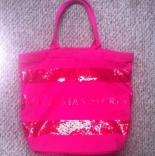 Victorias Secret Pink Sequin Stripe Tote Style Bag