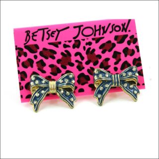 Betsey Johnson Elegant Blue Bow Earrings E036