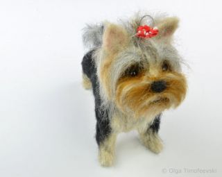 Bonita the Yorkshire Terrier puppy, needle felted figurine by award 