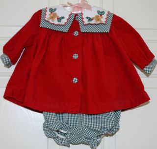 BONNIE BABY GIRL 3 6 HOLIDAY GINGERBREAD GINGHAM RED CORDUROY DRESS 