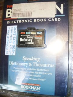 Franklin BOOKMAN Speaking Dictionary Thesaurus Card Cartridge 