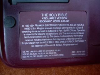 Franklin Bookman KJB 640 Electronic King James Holy Bible