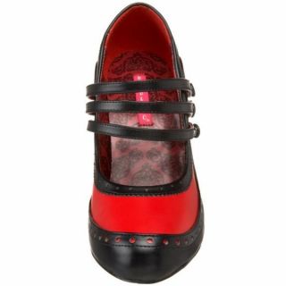 Bordello High Heel Black Red 4 1 2 Tri Straps Spectator Pumps tempt 