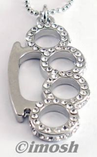 necklace rhinestones brass knuckles pendant girlie shipping 