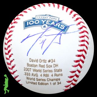 david ortiz signed rawlings official 100 years fenway park baseball 