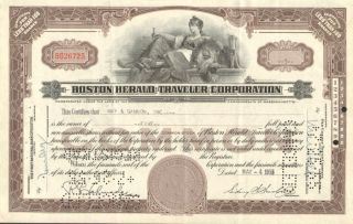 Boston Herald Traveler Newspaper Stock Certificate