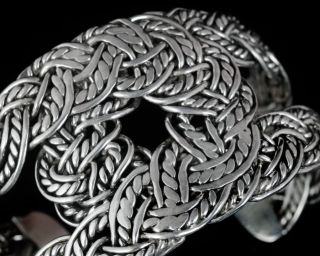 Vintage Sterling Silver Cuff Bracelet Heavy Braided Rope Design