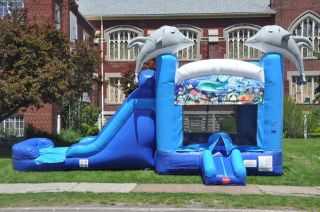    Inflatable Water Slide Bounce House Bouncer Slides Sea Theme Dolphin