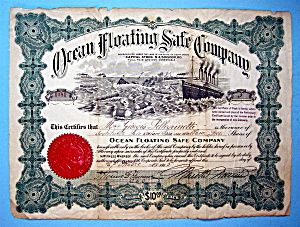 Stock Certificate Ocean Floating Safe Company 1915