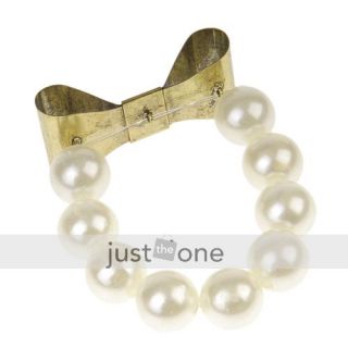 Chunky Pearl Chain Large Metal Golden Bow Knot Bracelet