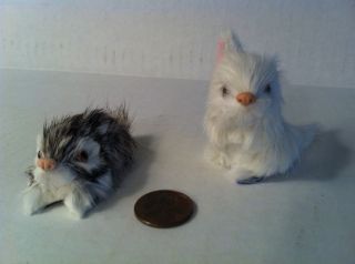 Pair of Vintage Bunny Figurines Real Rabbit Fur Small Animal Figures 