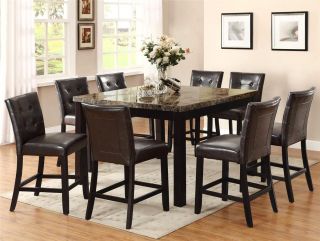 8PC Brenton Marble Counter Height Dining Room Set Table 6 Chairs 