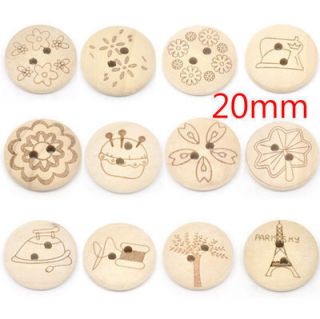    Nature Color 2 Holes Wood Sewing Buttons Scrapbook 20mm Knopf Bouton