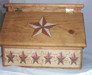 Wood Bread Box Country Stars Primitive Western Lodge Cabin Handcrafted 