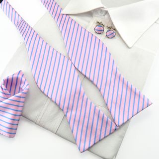New Handmade Tie Jacquard Mens Bowties Set Cufflinks Hanky Self Pre 