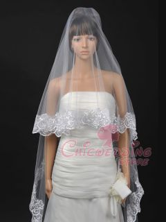 3M White 1T Vintage Embroidery Edge Cathedral Long Bridal Wedding Veil