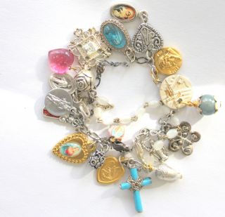 Sterling Marked Piece Chain Dainty Religious Charm Bracelet