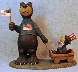 American Chestnut Folk Art Beary Patriotic Petey w American Flag 