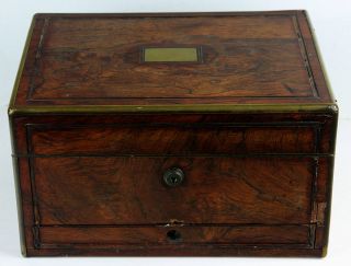 19th Century Figured Rosewood Brass Inlaid and Banded Sewing Box
