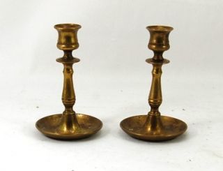 Vintage Antique Brass Candle Holder Pair Round Base 6