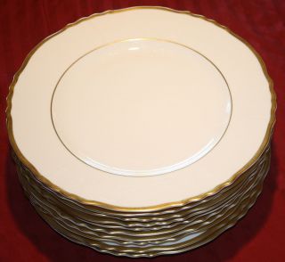10 Old Foley Syracuse China Brantley Dinner Plates Ivory w Gold Trim 