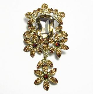 Dangle Floral Fashion Brooch Pin Pendant Austrian Rhinestone Crystal 